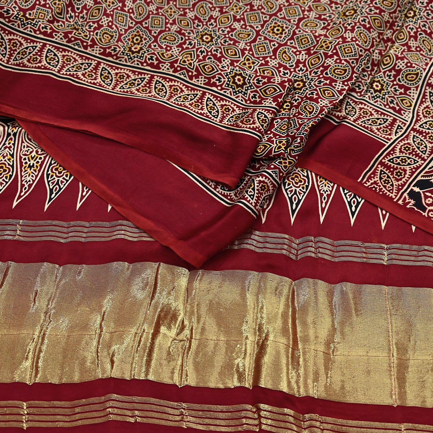 Indian Vintage Maroon Dupatta Long Stole Ajrakh Print Pure Satin silk Scarves Scarf Veil Wrap Boho Soft Paisley