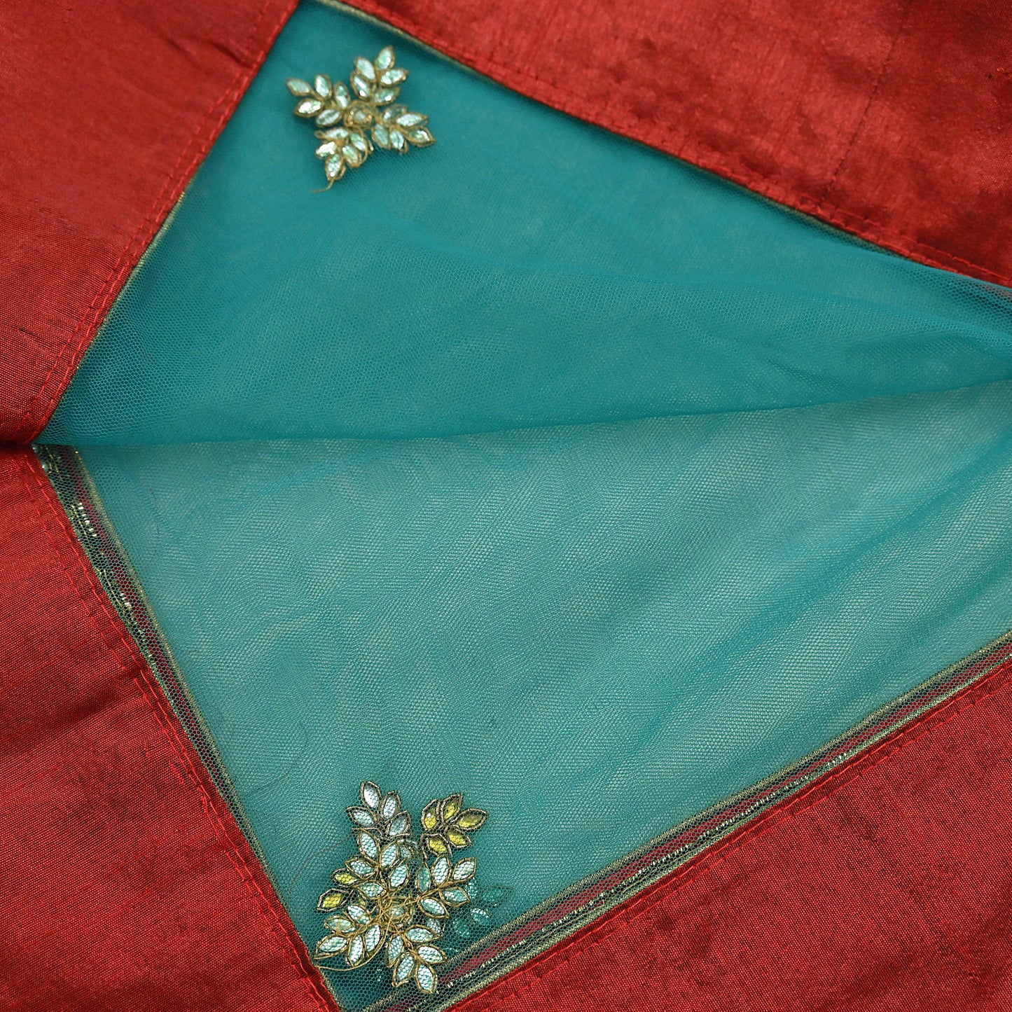 Indian Vintage Heavy Bridal Green Net Dupatta | Hand Embroidered Zardozi Zari Sequins Stole | Floral Design Hijab Veil | Wedding/Party Wear