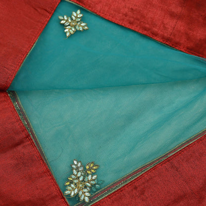 Indian Vintage Heavy Bridal Green Net Dupatta | Hand Embroidered Zardozi Zari Sequins Stole | Floral Design Hijab Veil | Wedding/Party Wear