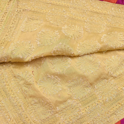 Indian Vintage Yellow Dupatta Pure Silk Long Stole Hand Embroidered Scarves Sequins Veil Wrap Hijab