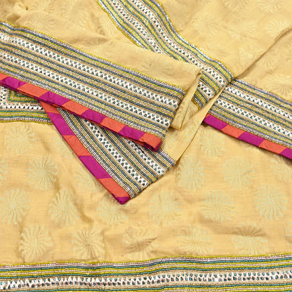 Indian Vintage Yellow Dupatta Pure Silk Long Stole Hand Embroidered Scarves Sequins Veil Wrap Hijab