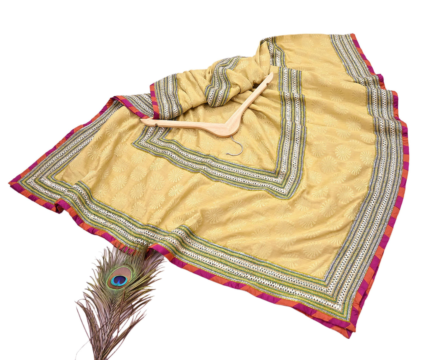 Indian Vintage Yellow Dupatta Pure Silk Long Stole Hand Embroidered Scarves Sequins Veil Wrap Hijab