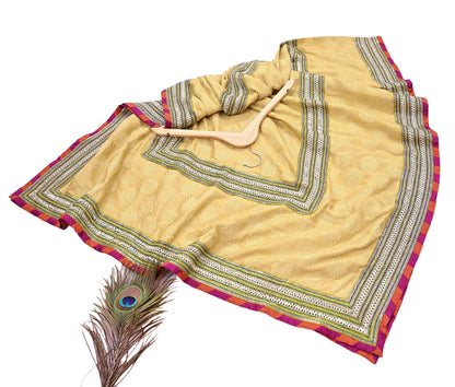 Indian Vintage Yellow Dupatta Pure Silk Long Stole Hand Embroidered Scarves Sequins Veil Wrap Hijab