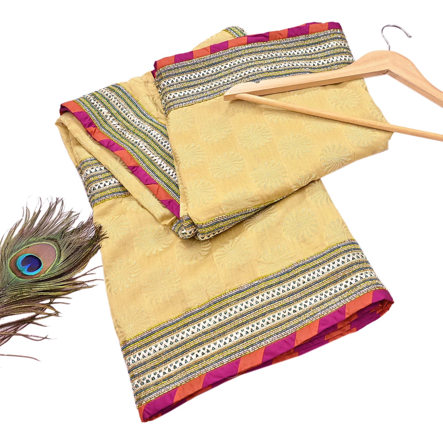 Indian Vintage Yellow Dupatta Pure Silk Long Stole Hand Embroidered Scarves Sequins Veil Wrap Hijab