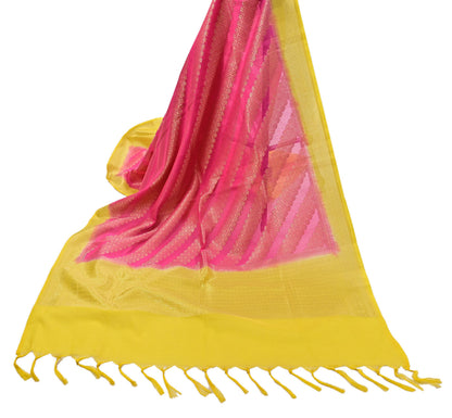 Indian Vintage Pink Chanderi Brocade Dupatta Floral Zari Woven Scarf veil fringes work