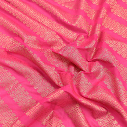 Indian Vintage Pink Chanderi Brocade Dupatta Floral Zari Woven Scarf veil fringes work