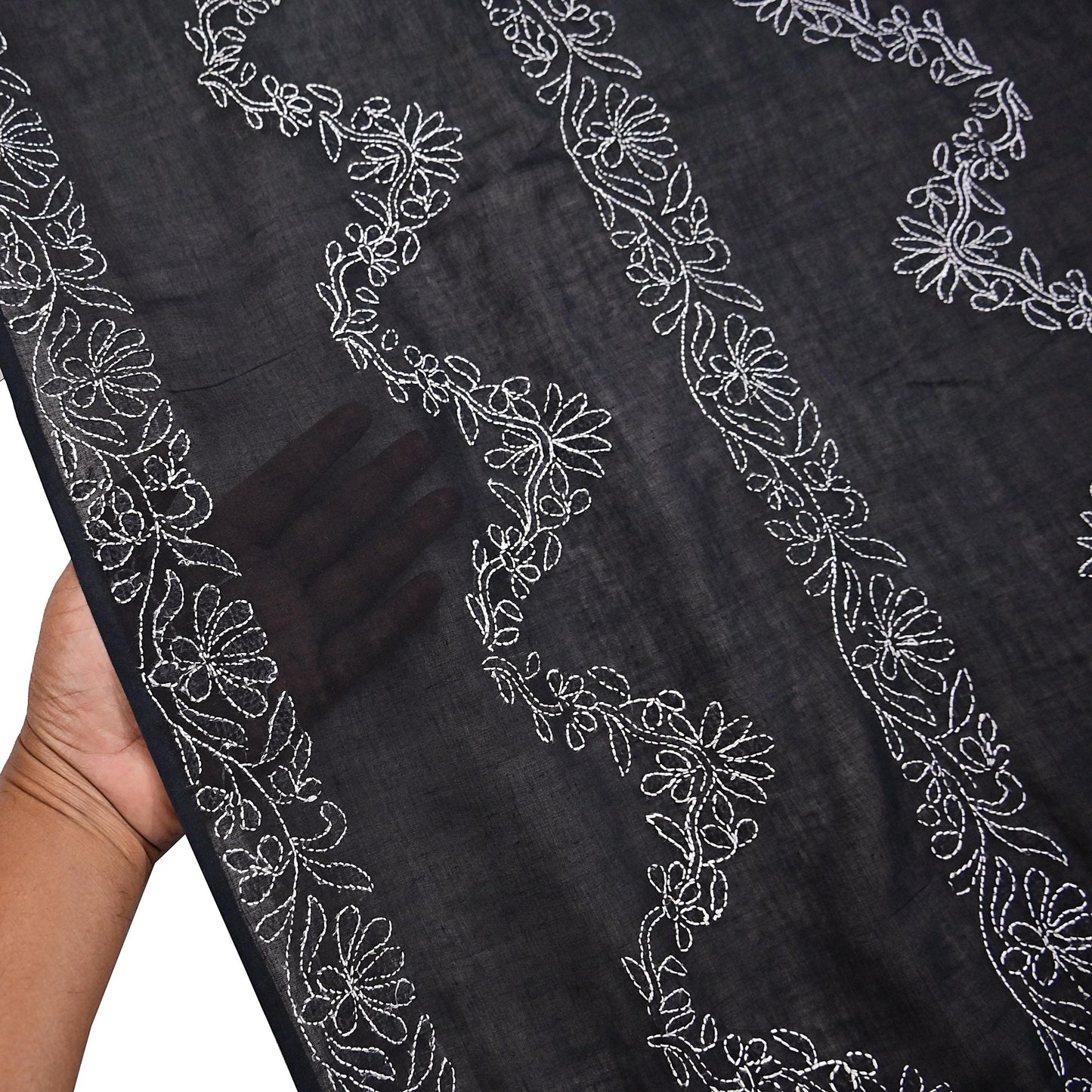 Indian Vintage Dupatta Black Long Stole Cotton Handmade Chikankari Scarves Veil Scarf Wrap Hippie Boho Soft