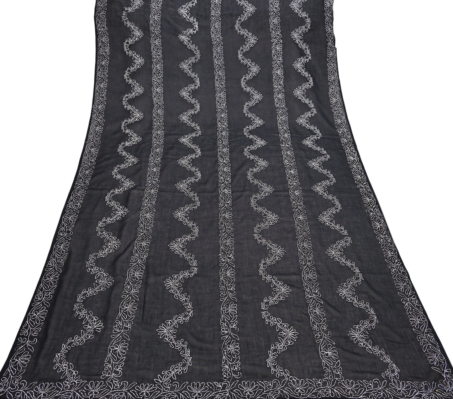 Indian Vintage Dupatta Black Long Stole Cotton Handmade Chikankari Scarves Veil Scarf Wrap Hippie Boho Soft