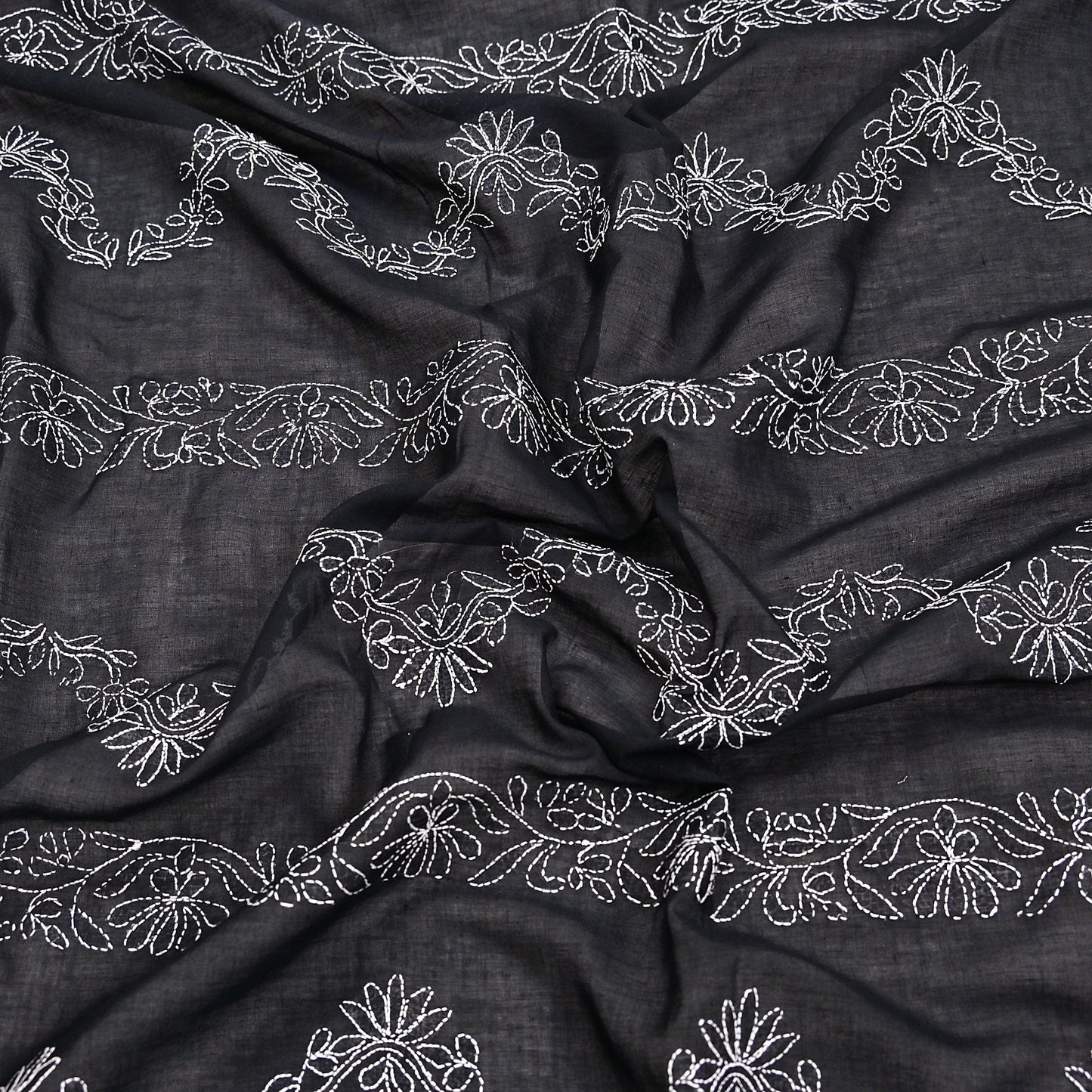 Indian Vintage Dupatta Black Long Stole Cotton Handmade Chikankari Scarves Veil Scarf Wrap Hippie Boho Soft