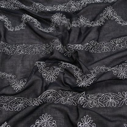Indian Vintage Dupatta Black Long Stole Cotton Handmade Chikankari Scarves Veil Scarf Wrap Hippie Boho Soft