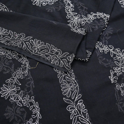 Indian Vintage Dupatta Black Long Stole Cotton Handmade Chikankari Scarves Veil Scarf Wrap Hippie Boho Soft