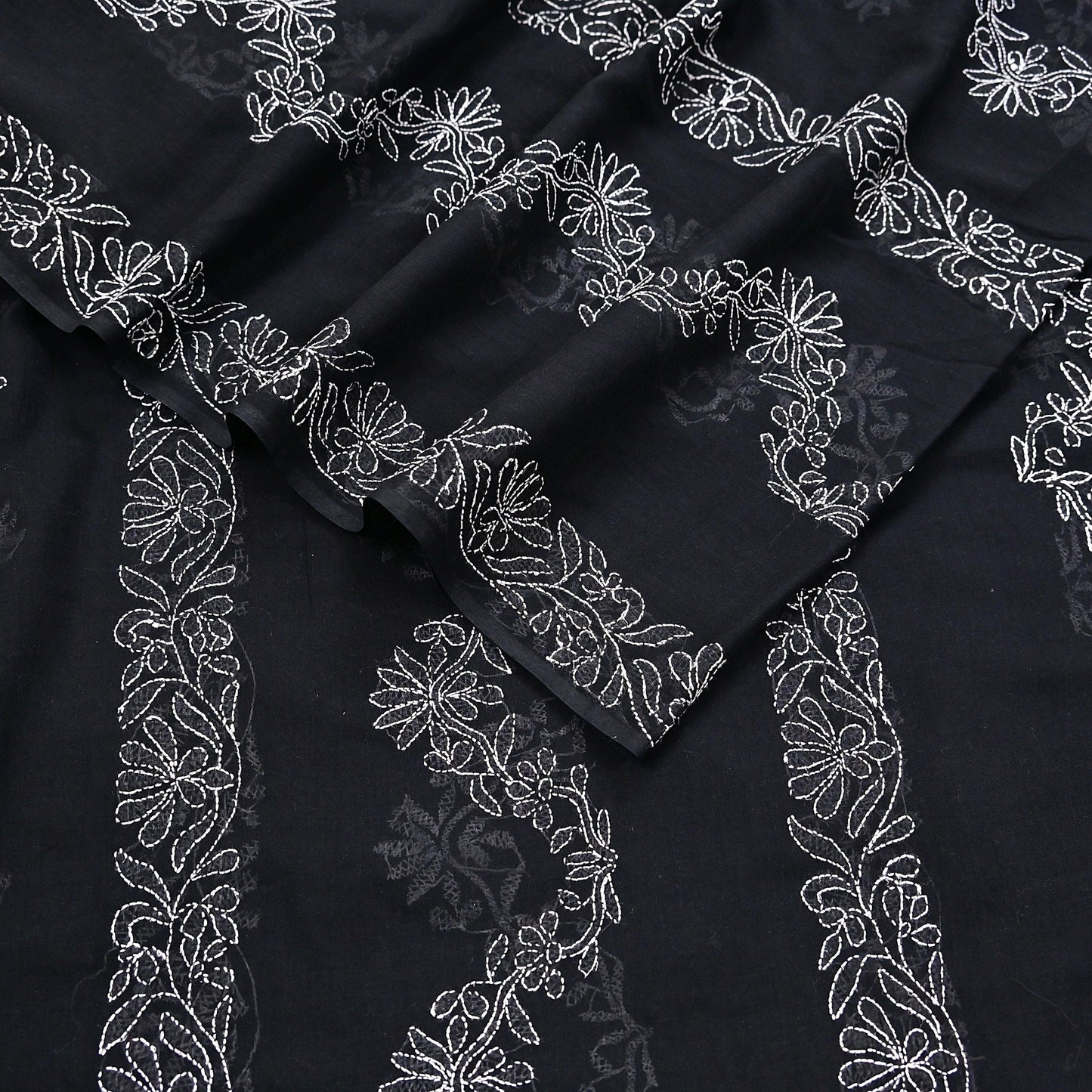 Indian Vintage Dupatta Black Long Stole Cotton Handmade Chikankari Scarves Veil Scarf Wrap Hippie Boho Soft
