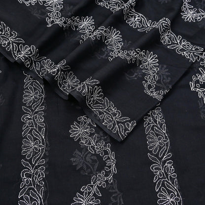Indian Vintage Dupatta Black Long Stole Cotton Handmade Chikankari Scarves Veil Scarf Wrap Hippie Boho Soft