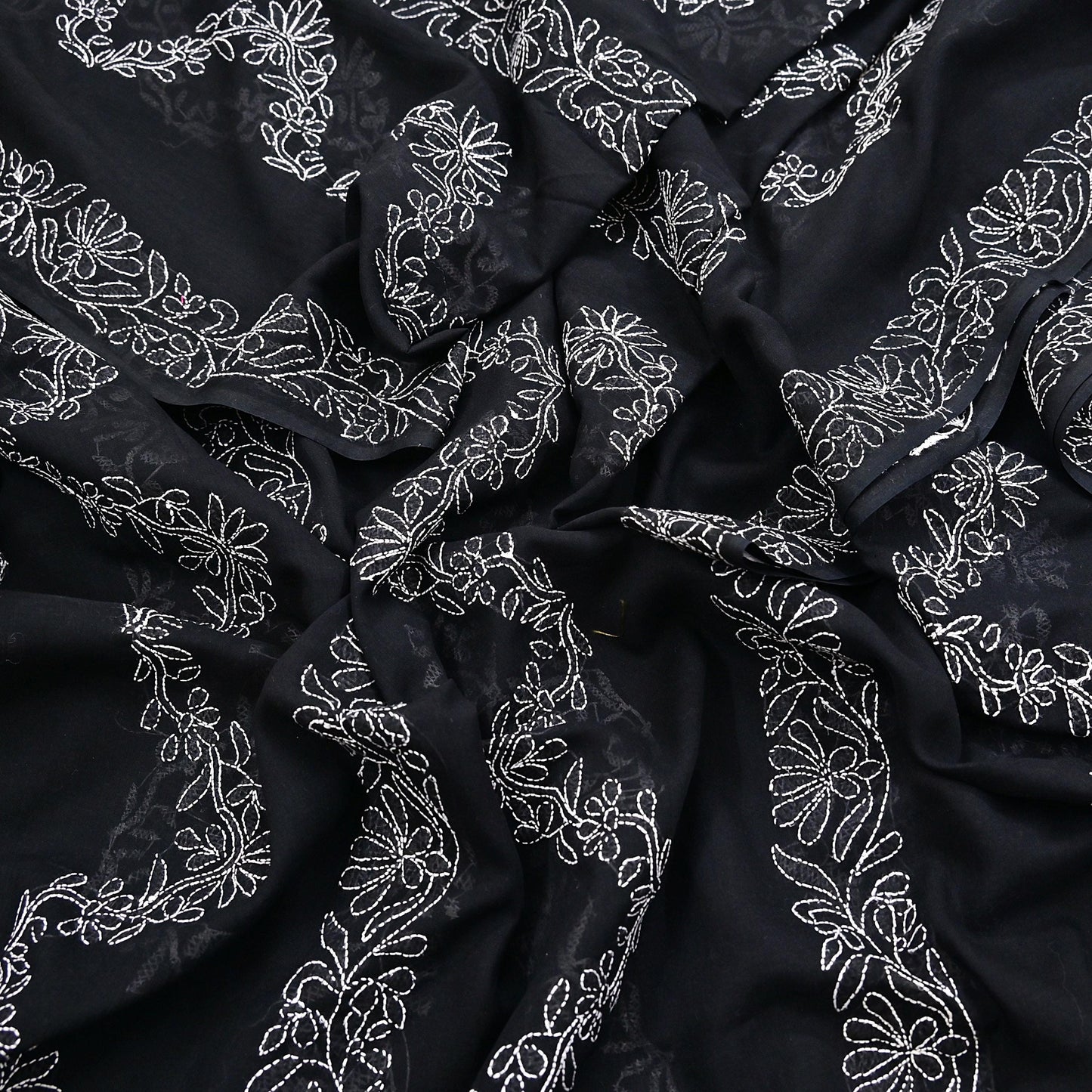 Indian Vintage Dupatta Black Long Stole Cotton Handmade Chikankari Scarves Veil Scarf Wrap Hippie Boho Soft