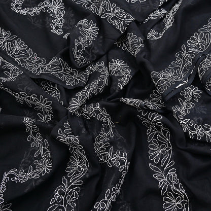 Indian Vintage Dupatta Black Long Stole Cotton Handmade Chikankari Scarves Veil Scarf Wrap Hippie Boho Soft