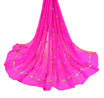 Indian Vintage Pink Dupatta Pure Georgette silk Long Stole Embroidered Scarves Stole Veil Wrap Sequins
