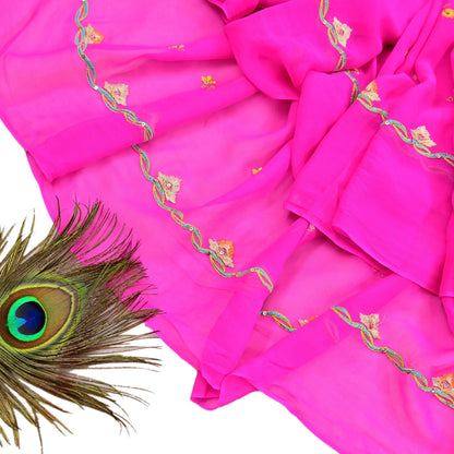 Indian Vintage Pink Dupatta Pure Georgette silk Long Stole Embroidered Scarves Stole Veil Wrap Sequins