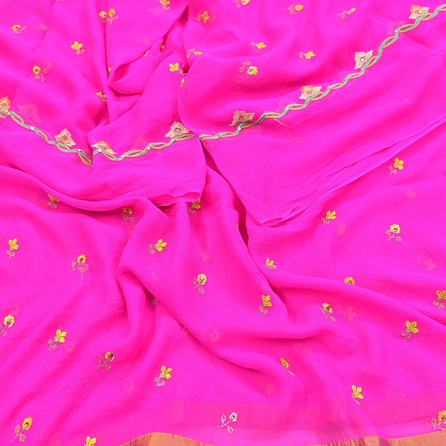 Indian Vintage Pink Dupatta Pure Georgette silk Long Stole Embroidered Scarves Stole Veil Wrap Sequins