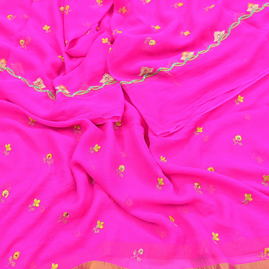 Indian Vintage Pink Dupatta Pure Georgette silk Long Stole Embroidered Scarves Stole Veil Wrap Sequins