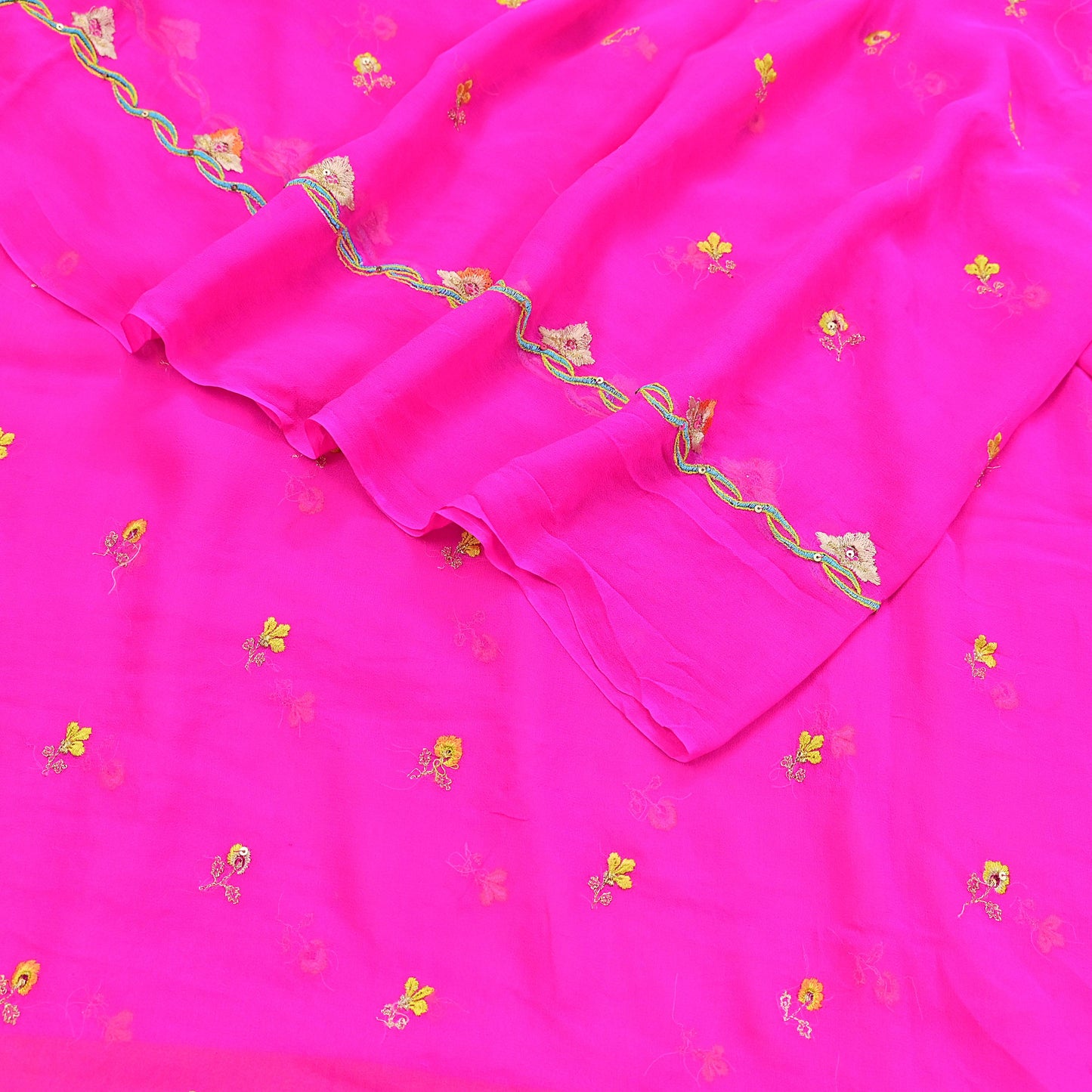 Indian Vintage Pink Dupatta Pure Georgette silk Long Stole Embroidered Scarves Stole Veil Wrap Sequins