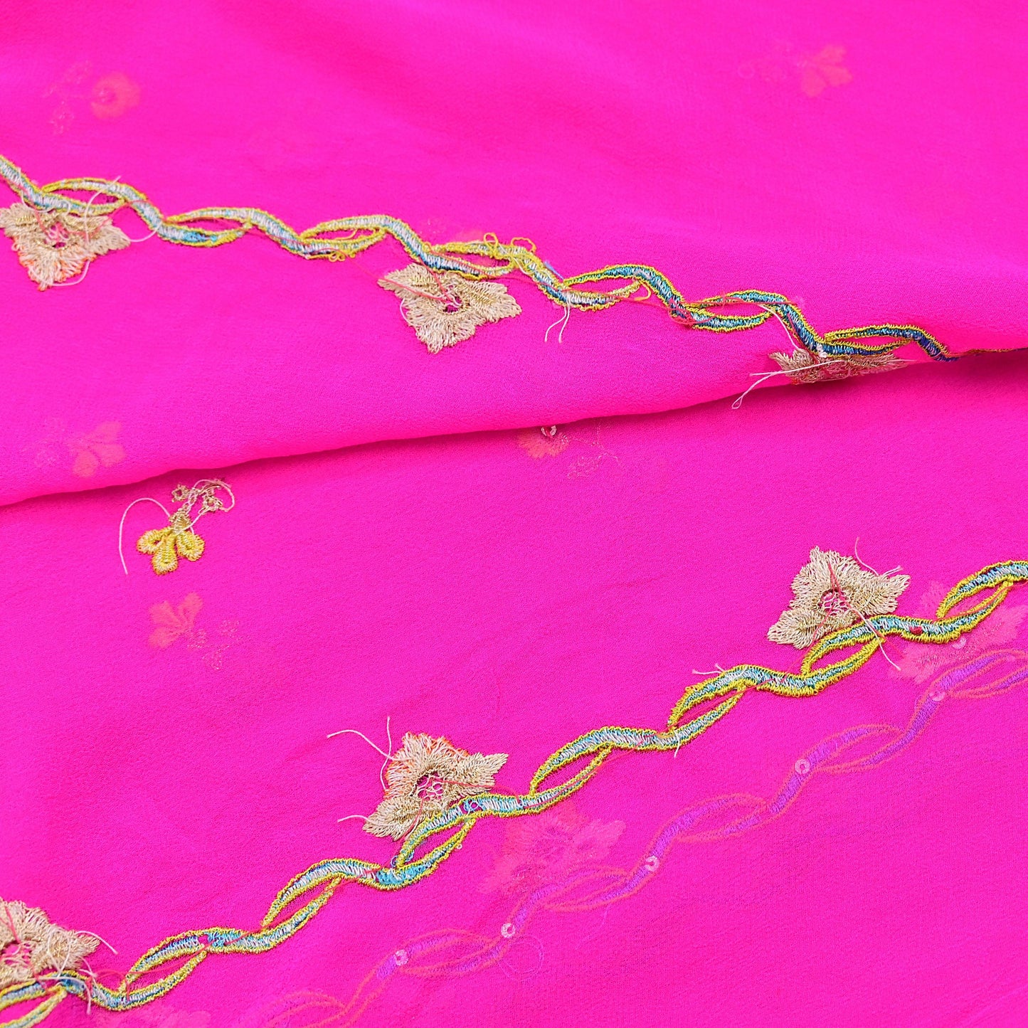 Indian Vintage Pink Dupatta Pure Georgette silk Long Stole Embroidered Scarves Stole Veil Wrap Sequins