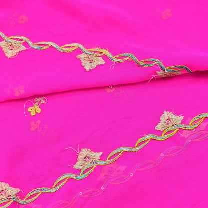 Indian Vintage Pink Dupatta Pure Georgette silk Long Stole Embroidered Scarves Stole Veil Wrap Sequins