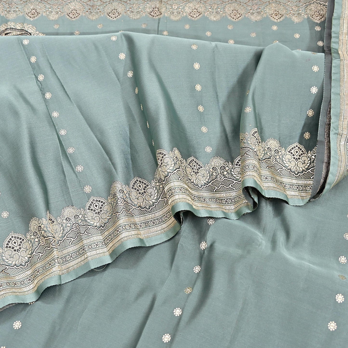 Indian Vintage Sari Gray Heavy Pure Satin Silk  Woven Banarasi Sarees Zari 5Yd Craft Fabric Dress making Crafting Ethnic Quilting Upcycle