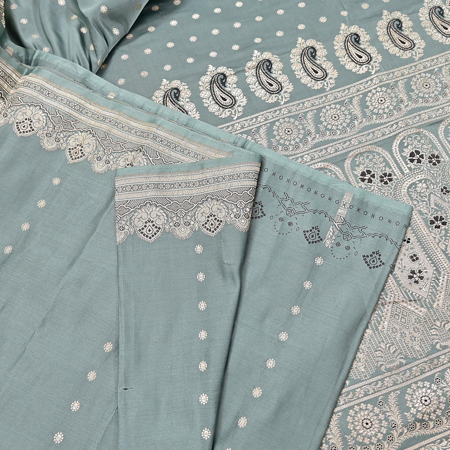 Indian Vintage Sari Gray Heavy Pure Satin Silk  Woven Banarasi Sarees Zari 5Yd Craft Fabric Dress making Crafting Ethnic Quilting Upcycle