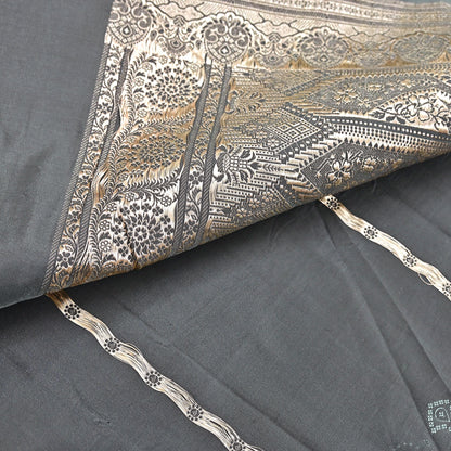 Indian Vintage Sari Gray Heavy Pure Satin Silk  Woven Banarasi Sarees Zari 5Yd Craft Fabric Dress making Crafting Ethnic Quilting Upcycle