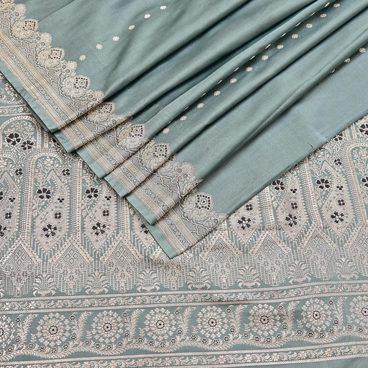Indian Vintage Sari Gray Heavy Pure Satin Silk  Woven Banarasi Sarees Zari 5Yd Craft Fabric Dress making Crafting Ethnic Quilting Upcycle
