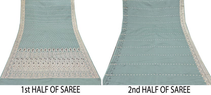 Indian Vintage Sari Gray Heavy Pure Satin Silk  Woven Banarasi Sarees Zari 5Yd Craft Fabric Dress making Crafting Ethnic Quilting Upcycle