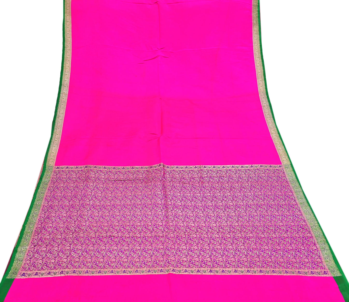 Indian Vintage Sari Magenta Heavy Pure Satin Silk Woven Banarasi Brocade Saree Zari 5Yd Ethnic Dress making Crafting Bollywood