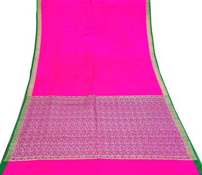 Indian Vintage Sari Magenta Heavy Pure Satin Silk Woven Banarasi Brocade Saree Zari 5Yd Ethnic Dress making Crafting Bollywood