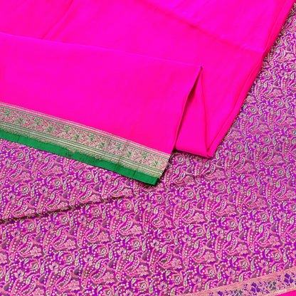 Indian Vintage Sari Magenta Heavy Pure Satin Silk Woven Banarasi Brocade Saree Zari 5Yd Ethnic Dress making Crafting Bollywood