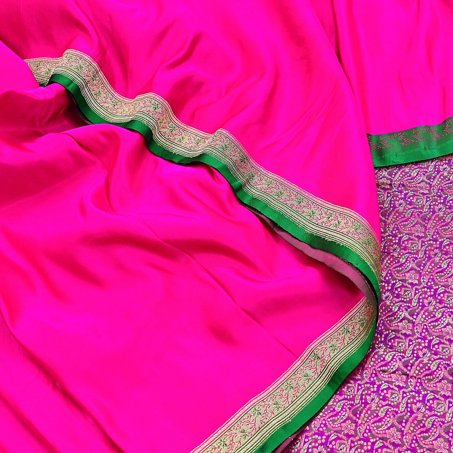 Indian Vintage Sari Magenta Heavy Pure Satin Silk Woven Banarasi Brocade Saree Zari 5Yd Ethnic Dress making Crafting Bollywood