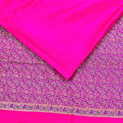 Indian Vintage Sari Magenta Heavy Pure Satin Silk Woven Banarasi Brocade Saree Zari 5Yd Ethnic Dress making Crafting Bollywood