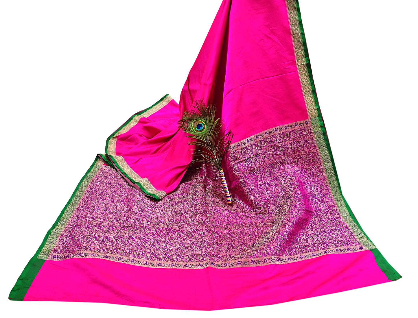 Indian Vintage Sari Magenta Heavy Pure Satin Silk Woven Banarasi Brocade Saree Zari 5Yd Ethnic Dress making Crafting Bollywood