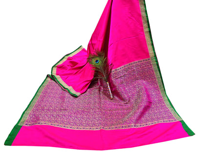 Indian Vintage Sari Magenta Heavy Pure Satin Silk Woven Banarasi Brocade Saree Zari 5Yd Ethnic Dress making Crafting Bollywood