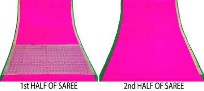 Indian Vintage Sari Magenta Heavy Pure Satin Silk Woven Banarasi Brocade Saree Zari 5Yd Ethnic Dress making Crafting Bollywood