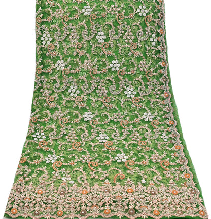 Indian Vintage Heavy Bridal Dupatta Hand Embroidered Green Net Mesh Veil Zardozi, Zari, Sequins Work Long Stole, Scarf, Hijab