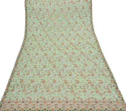 Indian Vintage Heavy Bridal Dupatta Hand Embroidered Green Net Mesh Veil Zardozi, Zari, Sequins Work Long Stole, Scarf, Hijab