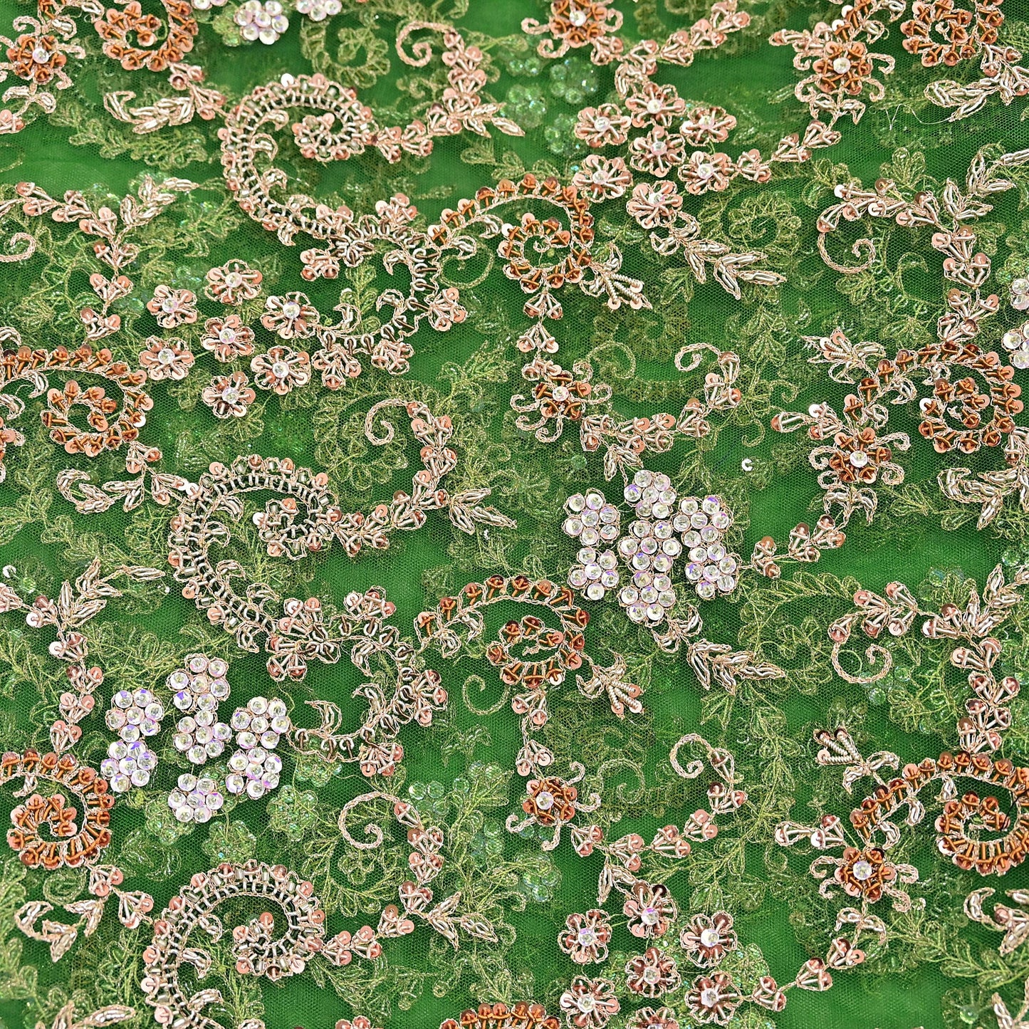 Indian Vintage Heavy Bridal Dupatta Hand Embroidered Green Net Mesh Veil Zardozi, Zari, Sequins Work Long Stole, Scarf, Hijab