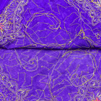 Indian Vintage Dupatta Purple Pure Chiffon Silk Long Stole Hand Embroidered Hijab Scarf Zardozi/Dabka Zari 1980s Wedding Dupatta