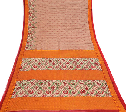 Indian Vintage Sari Brown Printed 100% Pure Cotton Saree Craft Fabric 5Yd Soft Sewing Sarong Wrap Boho Dress Making Quilting