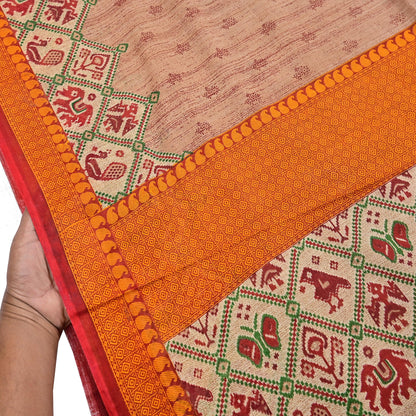 Indian Vintage Sari Brown Printed 100% Pure Cotton Saree Craft Fabric 5Yd Soft Sewing Sarong Wrap Boho Dress Making Quilting