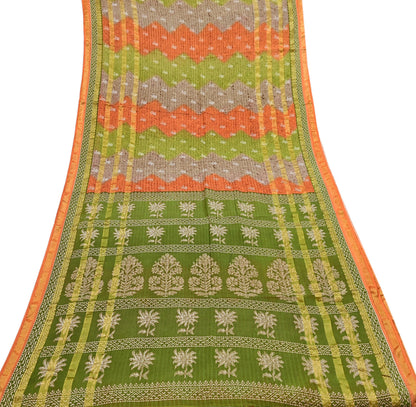 Indian Vintage Sari Rusty & Green Printed Pure Cotton Sarees Craft Fabric 5Yd Soft Sewing Sarong Wrap Boho Floral Quilting Dress making