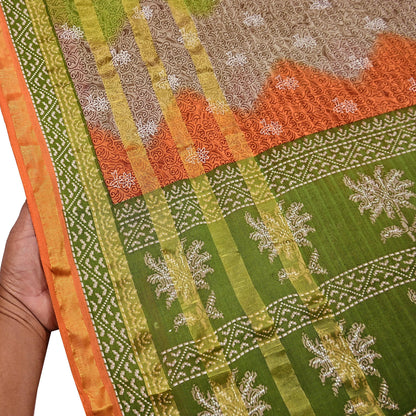 Indian Vintage Sari Rusty & Green Printed Pure Cotton Sarees Craft Fabric 5Yd Soft Sewing Sarong Wrap Boho Floral Quilting Dress making