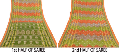 Indian Vintage Sari Rusty & Green Printed Pure Cotton Sarees Craft Fabric 5Yd Soft Sewing Sarong Wrap Boho Floral Quilting Dress making