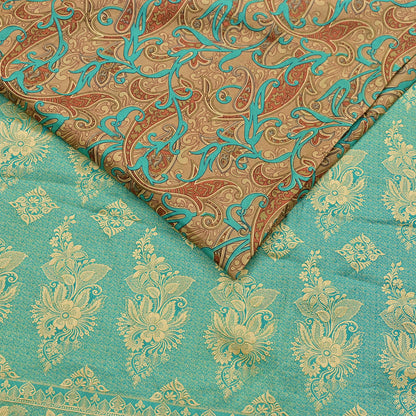 Indian Vintage Sari Brown & Green 100% Pure Silk Printed Woven Saree 5yd Sewing Craft Fabric Soft Dress Designing for Crafting Quilting