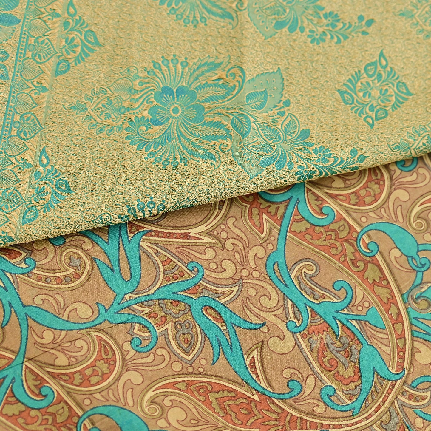 Indian Vintage Sari Brown & Green 100% Pure Silk Printed Woven Saree 5yd Sewing Craft Fabric Soft Dress Designing for Crafting Quilting